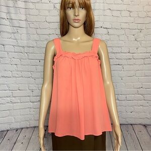 New Ann Taylor Orange Ruffle Trim Tank Top Blouse Size L